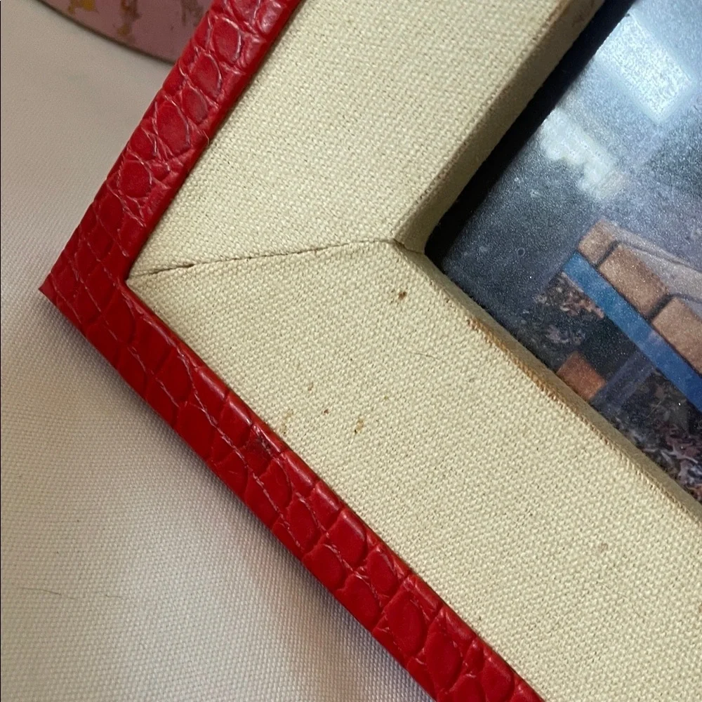 Red  leather trim picture frame holds 5x7
